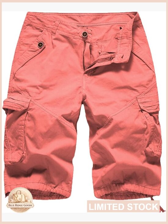 Cotton Cargo Shorts Distressed Bermuda Multi-Pocket Casual Fitted Twill